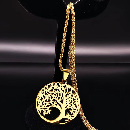 Tree of Life Stainless Steel Necklaces Gold Color Women Sweater Long Chain Necklaces Jewelry Arbre De Vie Acier Inoxydable