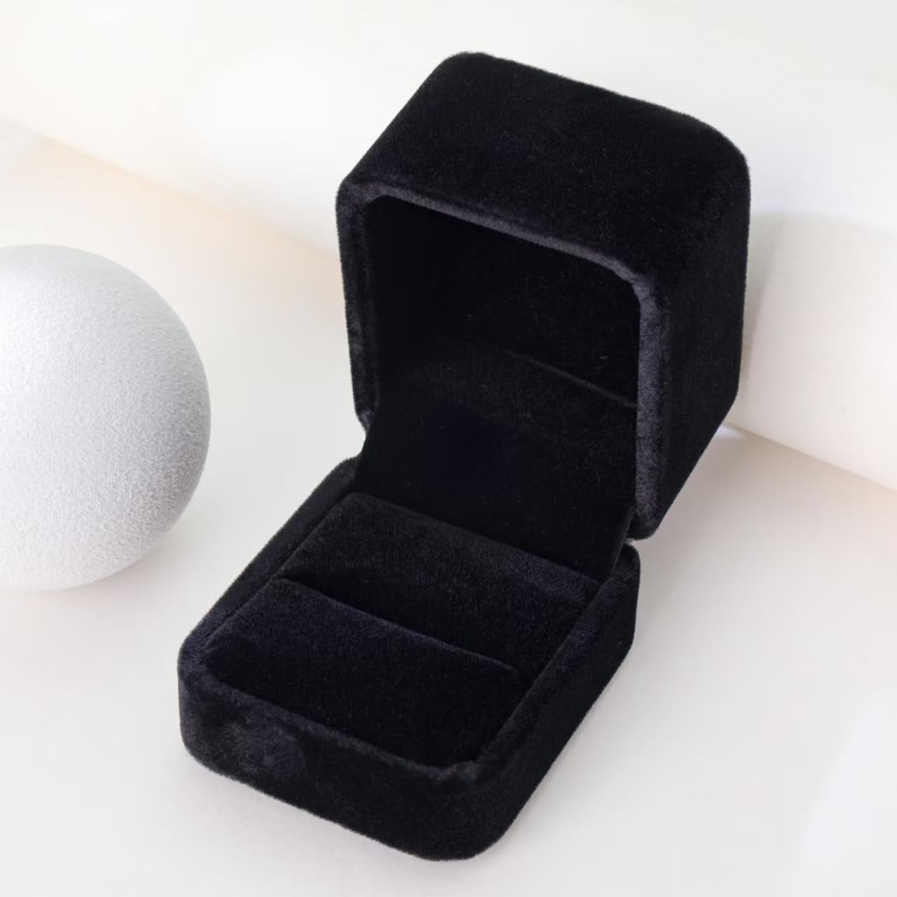 Black Velvet Ring Box – Luxury Soft Velvet Jewelry Gift Box for Engagement, Wedding, Proposal & Storage (2.5″ Square)