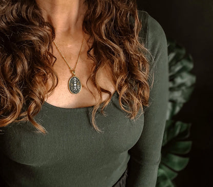 Botanical Moon Phase | Pendant | Necklace | Handmade Polymer Clay | Gold
