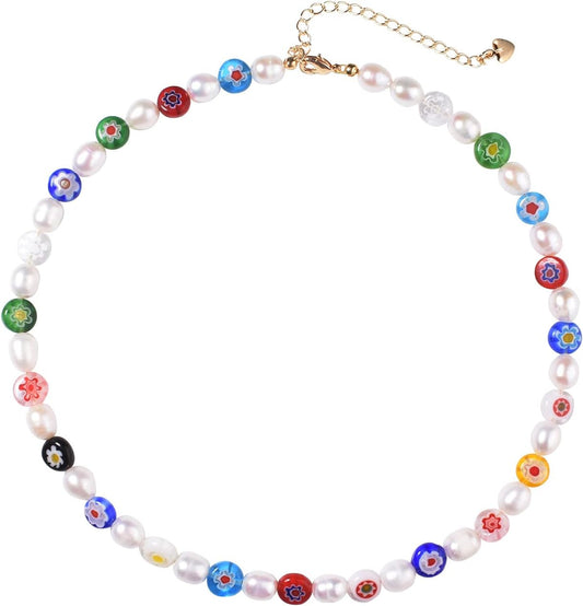 Natural Freshwater Pearl Fun Flirty Beaded Choker Necklace Handmade Summer Boho Jewlery Gifts for Women Teen